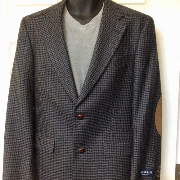 Austin Reed Houndstooth Sports Jacket Suede Patch 38R